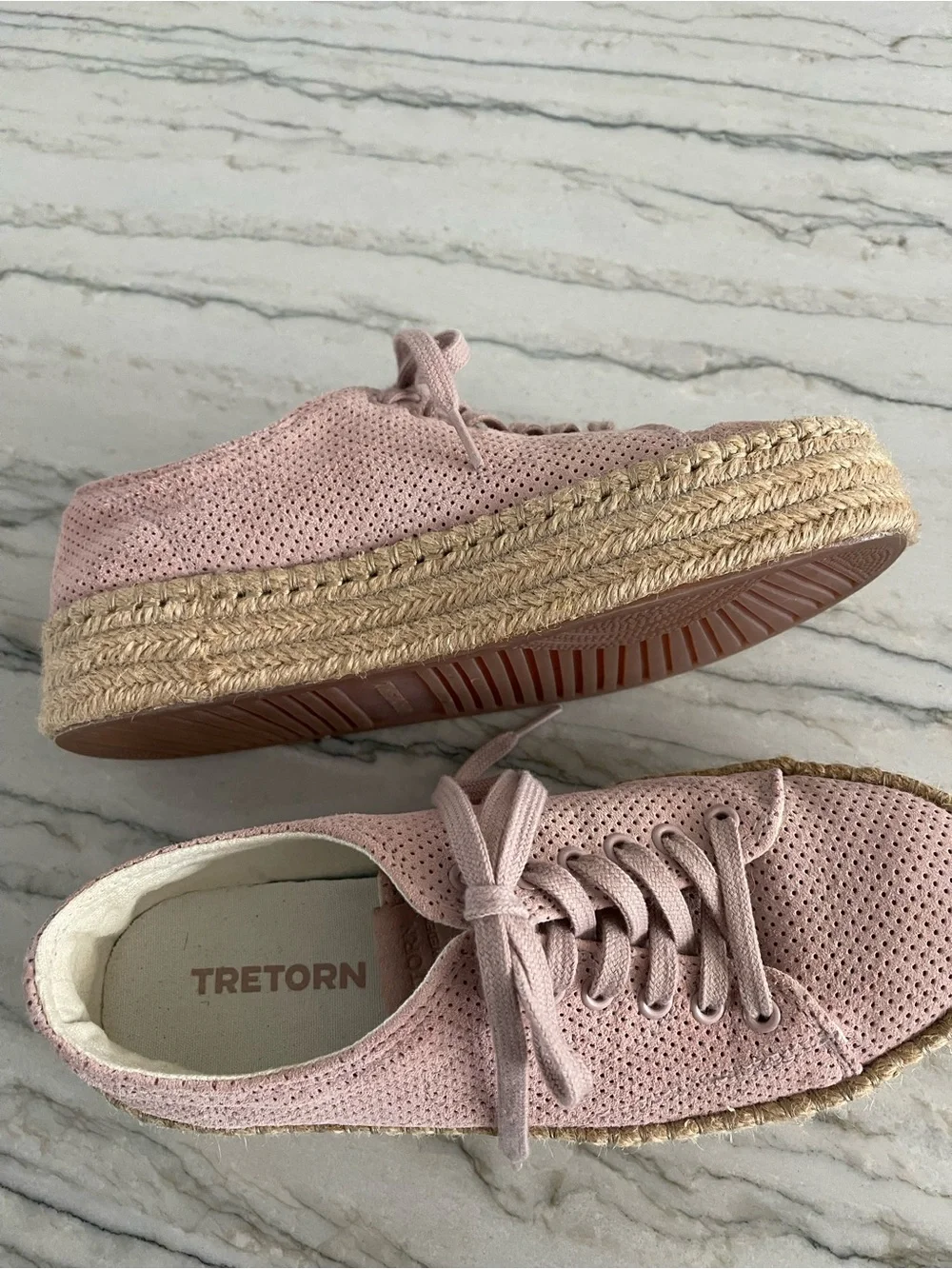 Tretorn Blush Pink Suede Espadrille Platform Sneakers